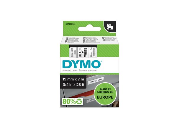 DYMO Ruban D1 - 19 mm noir sur blanc