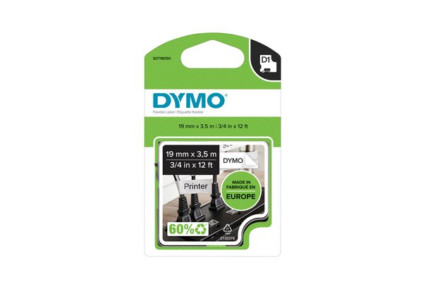 Ruban dymo D1 haute performance 19mm noir sur blanc