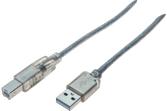 Cordon USB 2.0 type  A / B transparent - 1,8 m