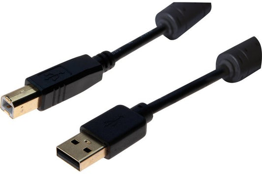 Cordon USB 2.0 type A / B avec ferrites noir - 3,0  m