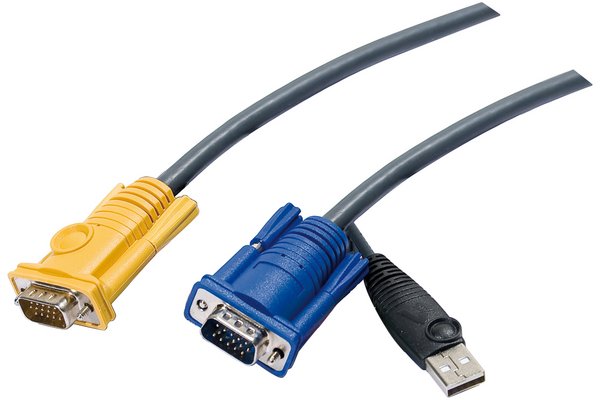 ATEN Câble KVM USB 1,8m avec SPHD 3 en 1 et convertisseur PS/2 vers USB intégré - 1,8 m - VGA - Noir - HDB-15 + USB A - SPHD-15 - Mâle