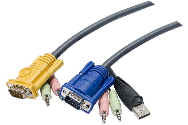 ATEN Câble KVM USB 5m avec SPHD 3 en 1 et audio - 5 m - VGA - Noir - HDB-15 - USB A - 2 x 3.5mm - SPHD-15 - 2 x 3.5mm - Mâle