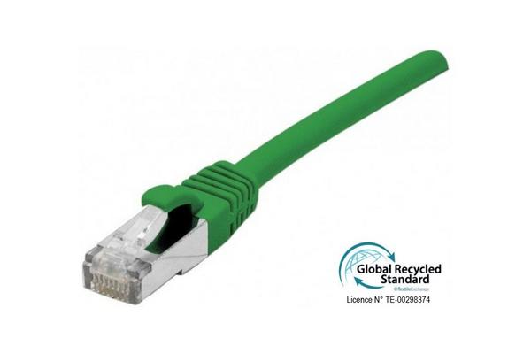 Cordon RJ45 certifié GRS CAT 6A S/FTP TPE snagless vert - 10 m