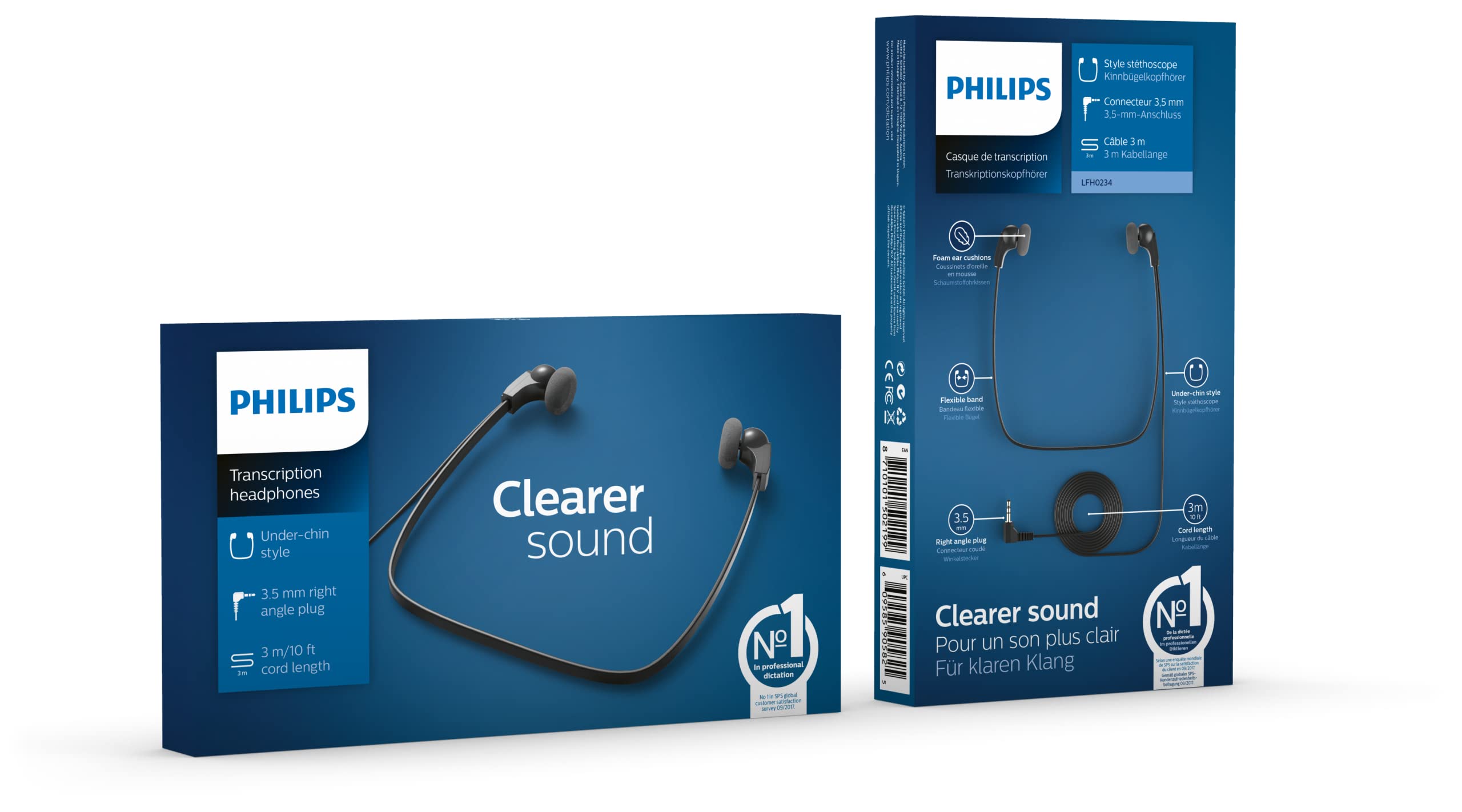 PHILIPS Casque de transcription LFH0234 : Cable de 3m, haut-parleur de 14mm