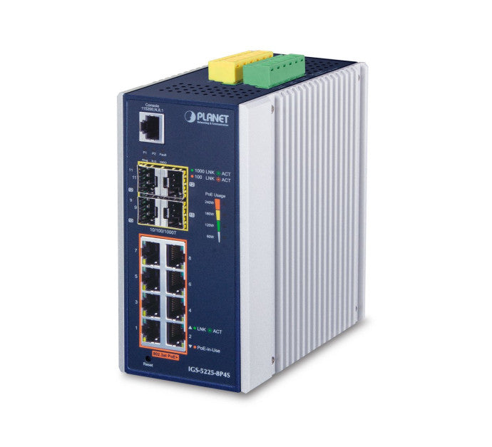 PLANET IGS-5225-8P4S commutateur réseau Géré L2+ Gigabit Ethernet (10/100/1000) Connexion Ethernet, supportant l'alimentation via ce port (PoE) Bleu, Argent