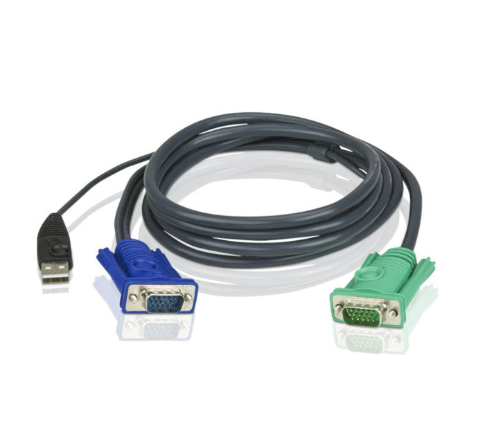 ATEN Câble KVM USB 1,2m avec SPHD 3 en 1 - 1,2 m - VGA - Noir - HD-15 + USB A - SPHD-15 - Mâle