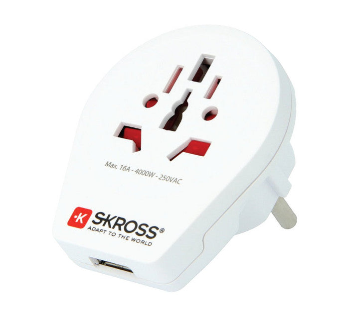 SKROSS WORLD TO EUROPE ADAPTATEUR SECTEUR AVEC CHARGEUR USB