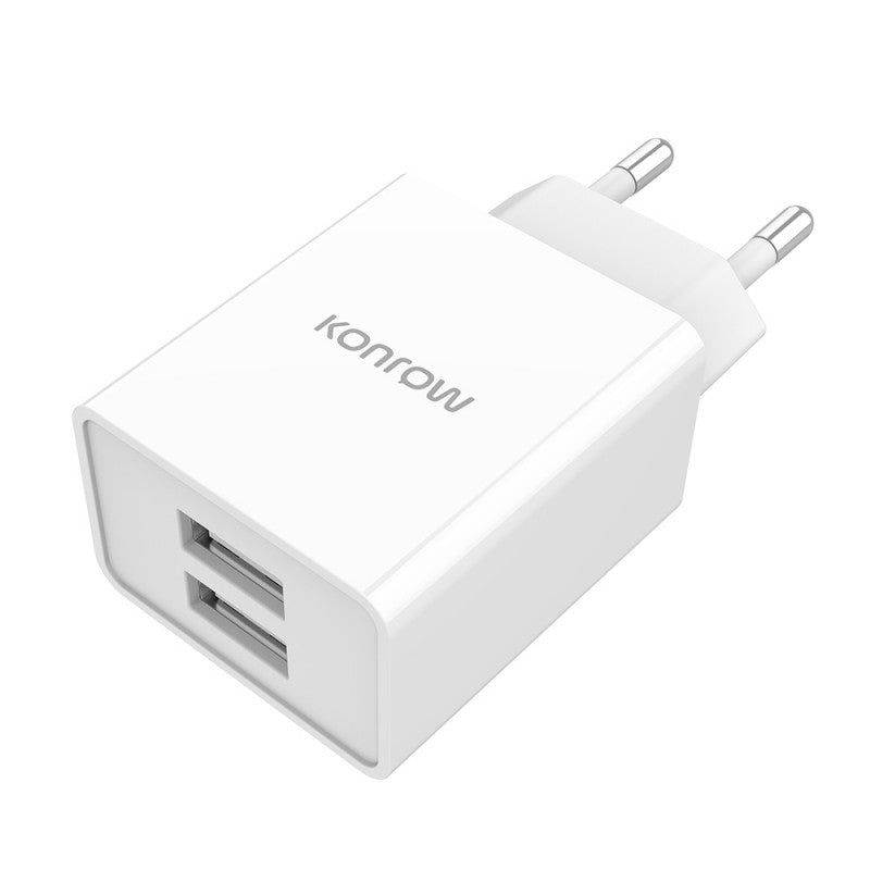 Konrow KC12AAW - Adaptateur Secteur 2 Ports USB A - Charge rapide 12W, Blanc (Compatible, Blister)