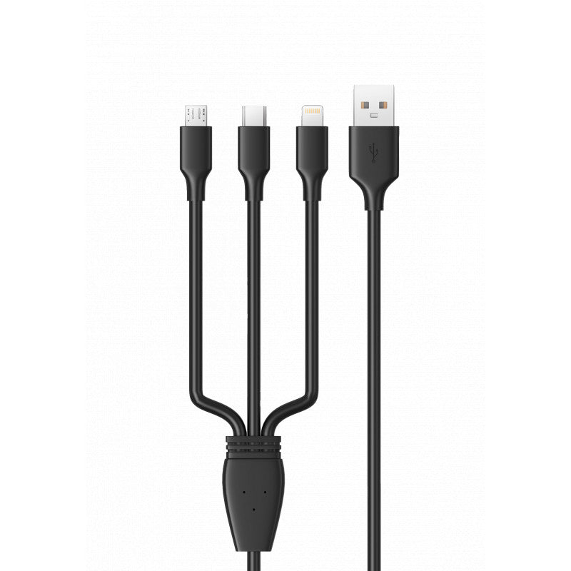 Konrow KC3IN1PB - Câble USB 3 en 1 - Type C, Micro USB & Lightning vers Type A - 1m - Blanc (Blister)