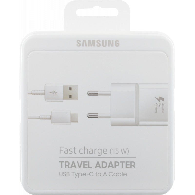 Samsung EP-TA20EWECG - Chargeur Secteur Complet - Adaptateur Fast Charge 2A & Câble USB Type-C - Blanc (Emballage Original)