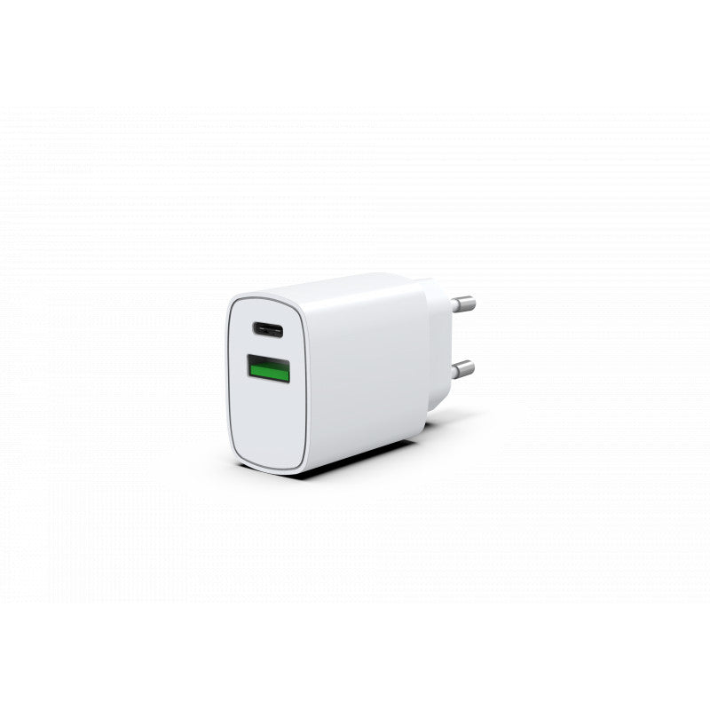Konrow KC20ACW - Adaptateur Secteur 2 Ports Type A & Type C - Charge rapide 20W - Blanc  (Blister)