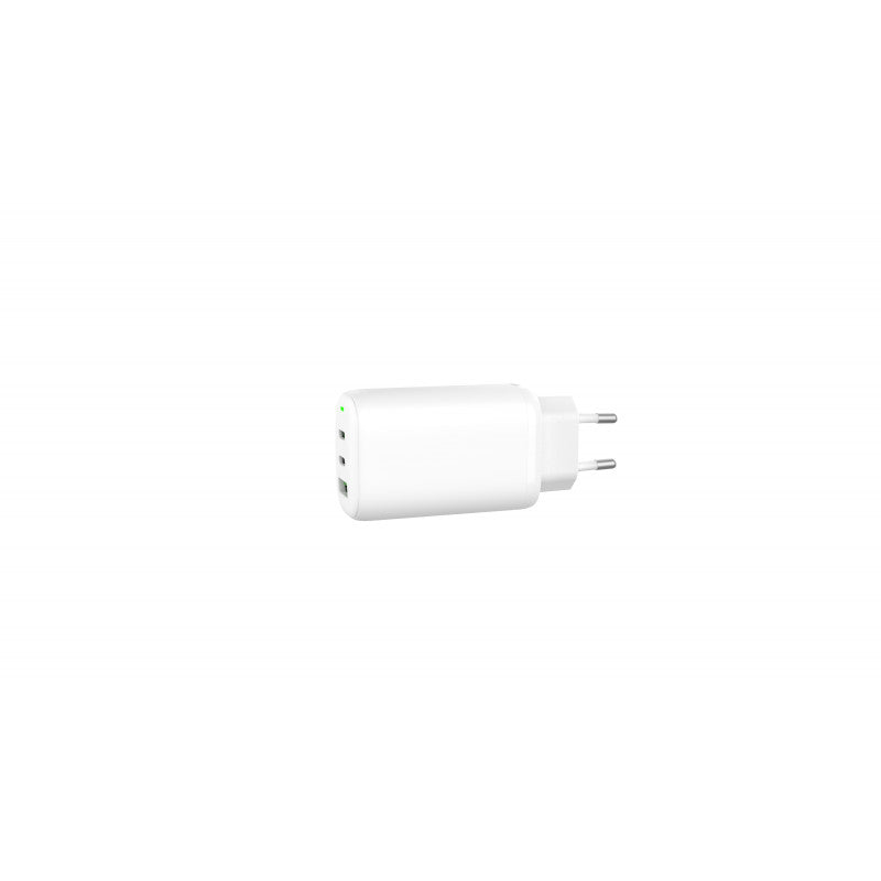 Konrow KC65ACCW - Adaptateur Secteur 3 Ports ( 1 Port Type A & 2 Ports Type C ) Charge rapide 65W - Blanc (Blister)
