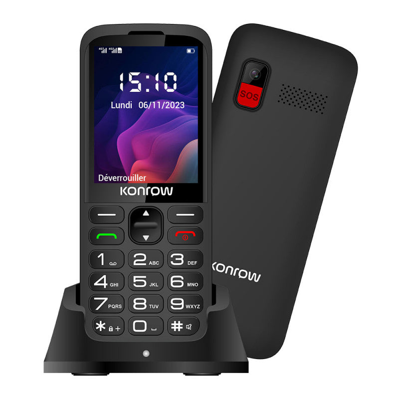 Konrow Senior 280 Next 4G (2.8'' - Double Sim - Avec Station de charge) Noir