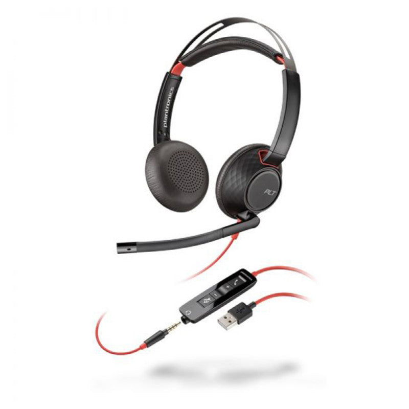 Caque Filaire Poly Blackwire 5220 - (Stéréo - USB-A - Jack 3.5 mm, Télécommande) Noir