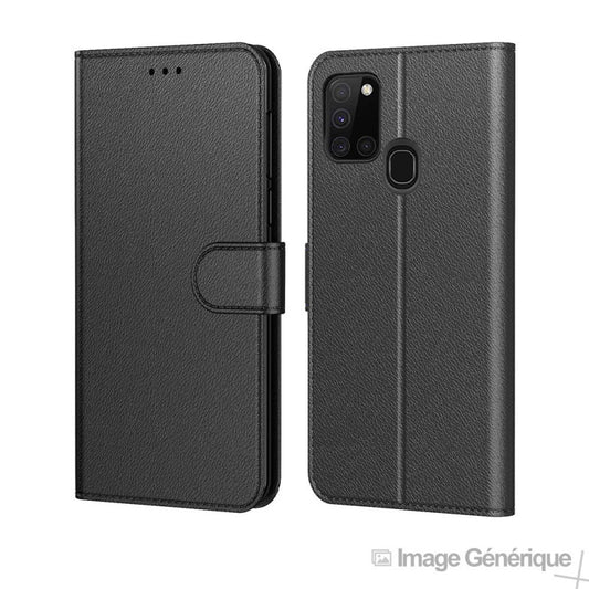 Étui à Rabat Similicuir pour Samsung Galaxy A21S - Noir (Blister)