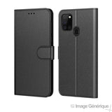 Étui à Rabat Similicuir pour Samsung Galaxy A21S - Noir (Blister)