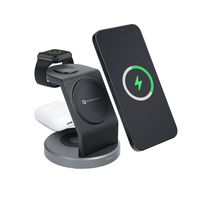Forcell - Chargeur à Induction Rapide (3 en 1, 15W, Noir) Emballage Original