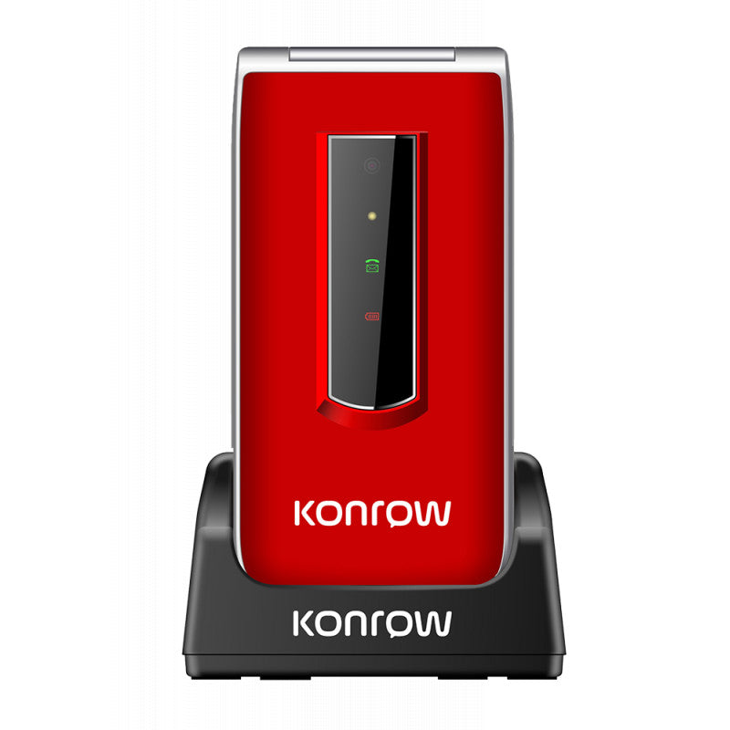 Konrow Senior C - Écran 2.4'' - Double Sim - Rouge (Dock de charge Fourni)