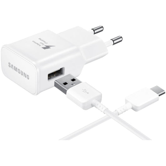 Samsung EP-TA20EWECG - Chargeur Secteur Complet - Adaptateur Fast Charge 2A & Câble USB Type-C - Blanc (Emballage Original)