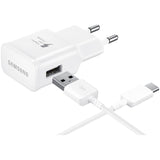 Samsung EP-TA20EWECG - Chargeur Secteur Complet - Adaptateur Fast Charge 2A & Câble USB Type-C - Blanc (Emballage Original)