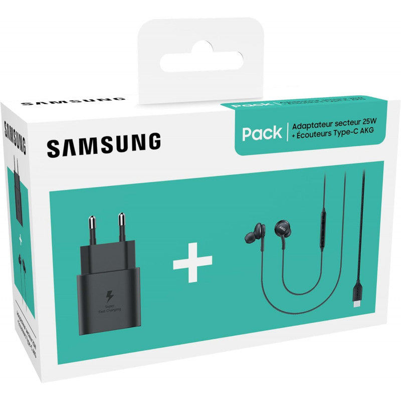 Samsung Starter Pack (Chargeur 25W TA800N & Ã‰couteurs Type C AKG IC100B - Noir (Emballage Original)