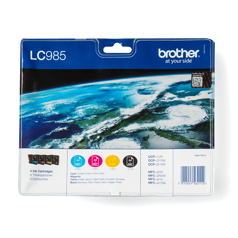 Brother LC-985VALBPDR cartouche d'encre 4 piece(s) Original Noir, Cyan, Magenta, Jaune