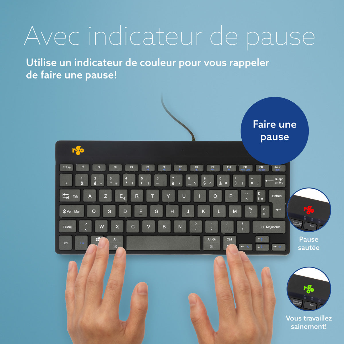 R-GO TOOLS Clavier ergonomique Compact Break, filaire noir