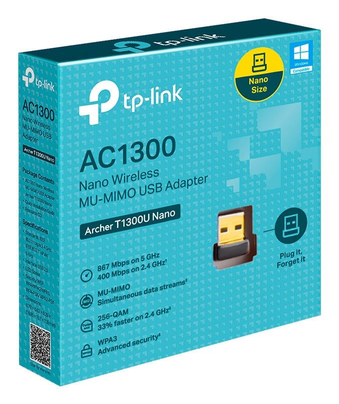 TP-LINK AC1300 Nano Dual Band Wi-Fi USB Adapter 867 Mbps at 5 GHz + 400 Mbps at 2.4 GHz USB 2.0