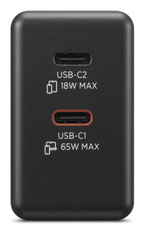 LENOVO Dual Power adapter GaN USB-C AC 100/240 V 65Watt output connectors: 2 black
