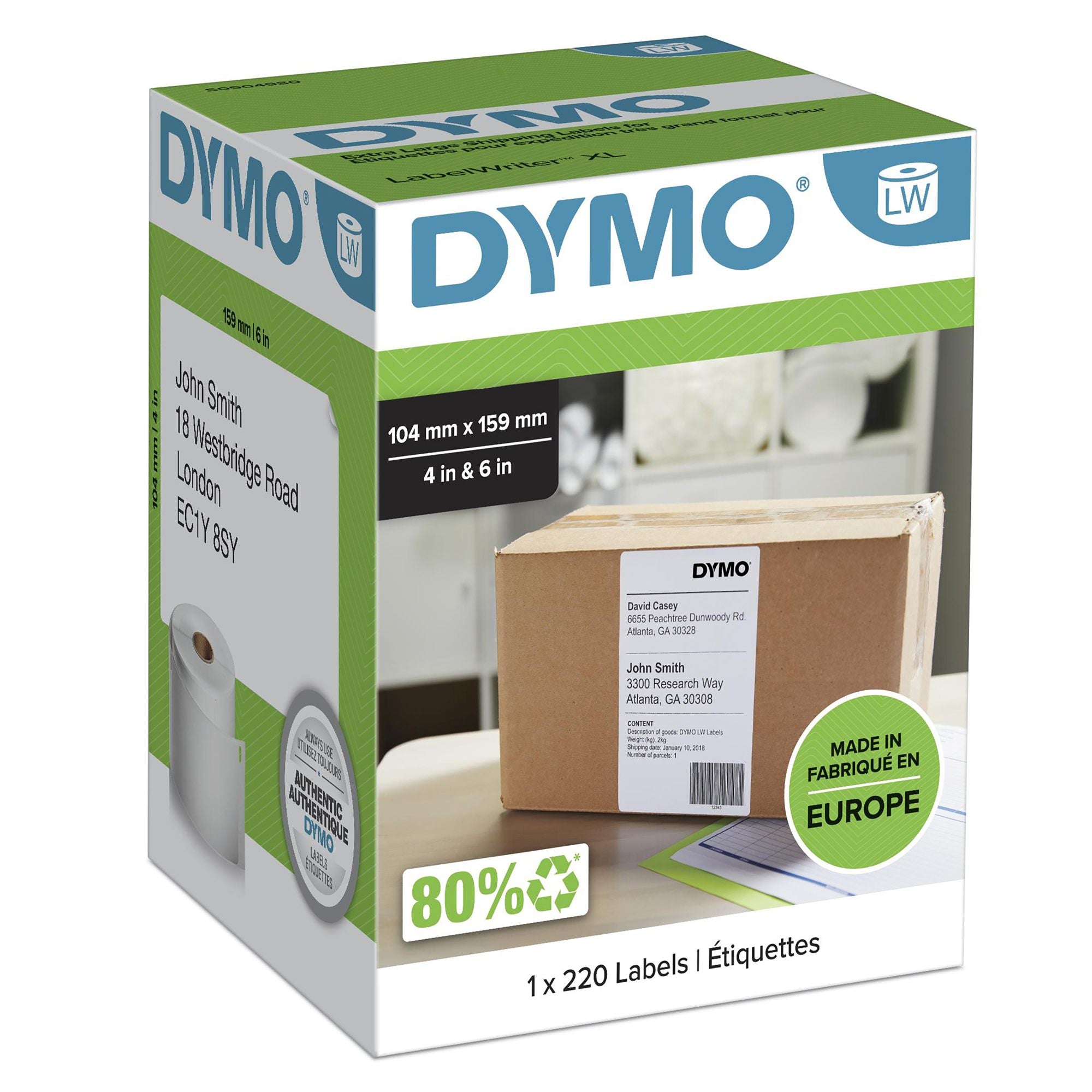 Rouleau Dymo 220 étiquettes adress 104X159MM L.Writer 4XL