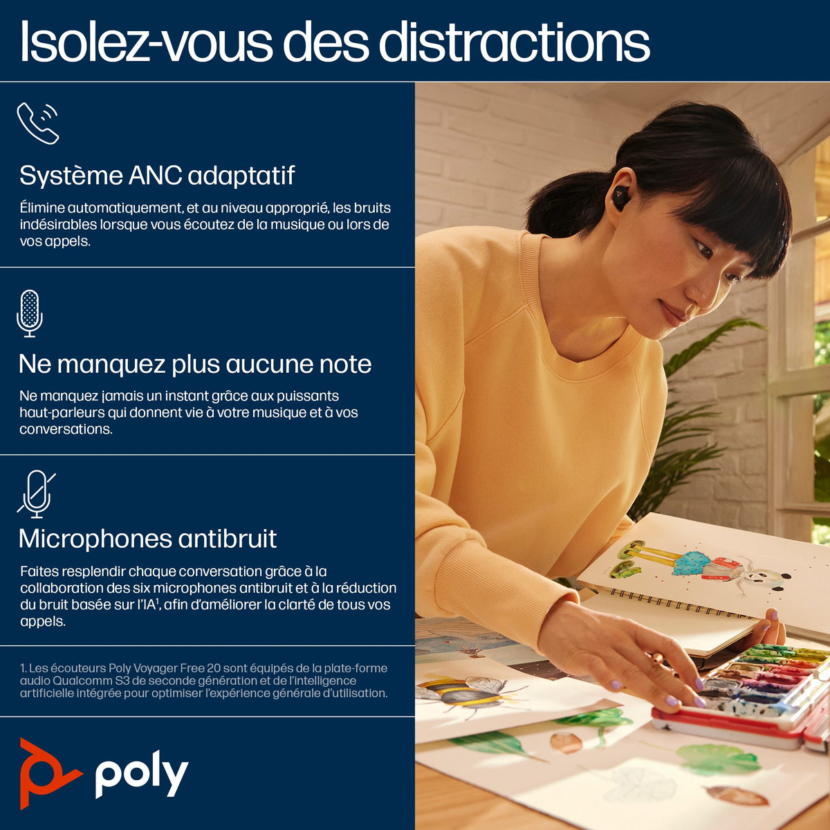 Poly Voyager Free 20 Oreillettes BlueTooth noires + étui de chargement Qi