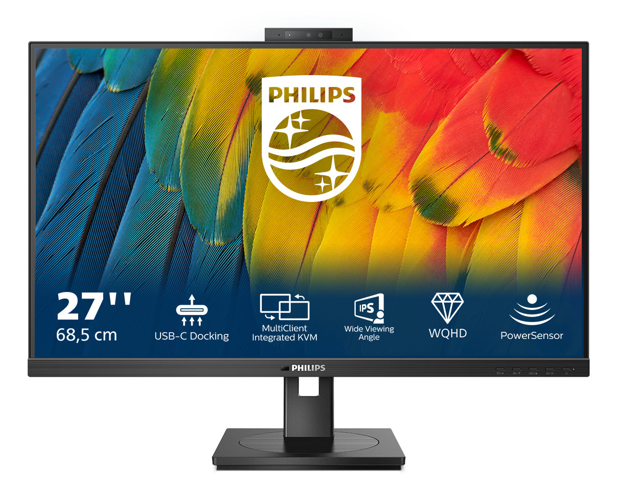 PHILIPS 27B1U5601H/00  27in - 2560 x 1440 QHD 75 Hz - IPS - 350 cd/m² - 4 ms - HDMI, DisplayPort, USB-C - haut-parleurs - WEBCAM