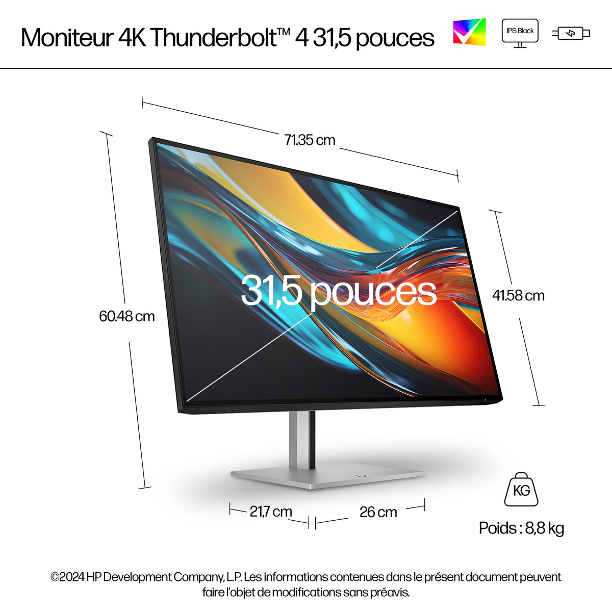 HP Écran 4K Série 7 Pro 732pk 31.5p 4K UHD 3840x2160 HDMI USB-C USB hub DisplayPort