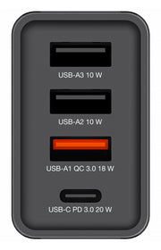 VERBATIM CHR-30EU1 USB CHARGER 30W WITH 1 X USB-C PD 20W / 1 X USB-A QC 3.0 / 2 X USB-A 10W BLACK EU WCF (P)