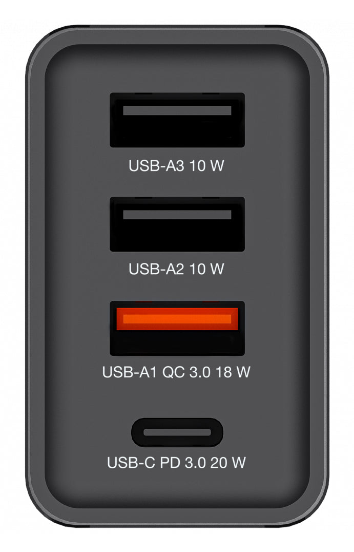 VERBATIM CHR-30EU1 USB CHARGER 30W WITH 1 X USB-C PD 20W / 1 X USB-A QC 3.0 / 2 X USB-A 10W BLACK EU WCF (P)