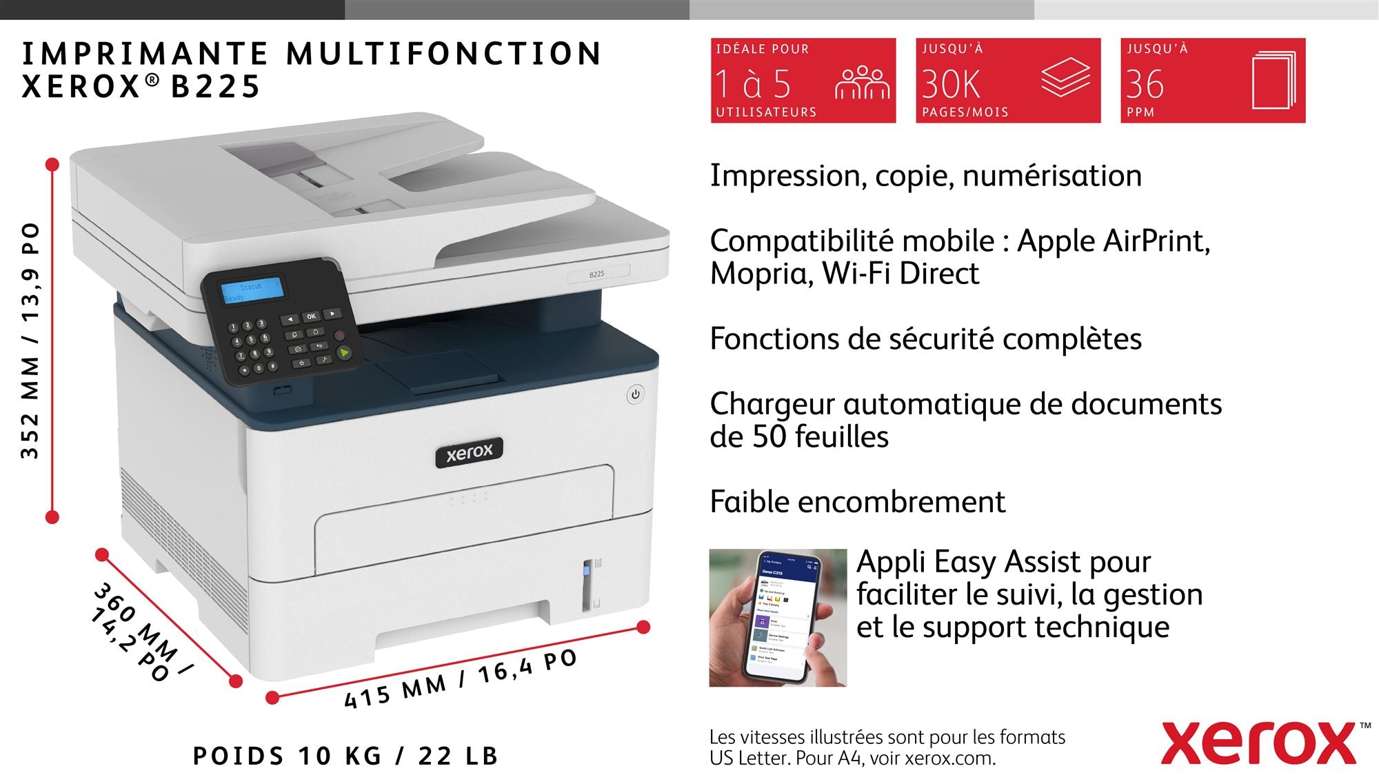 XEROX B225 MONO MULTIFUNCTION PRINTER