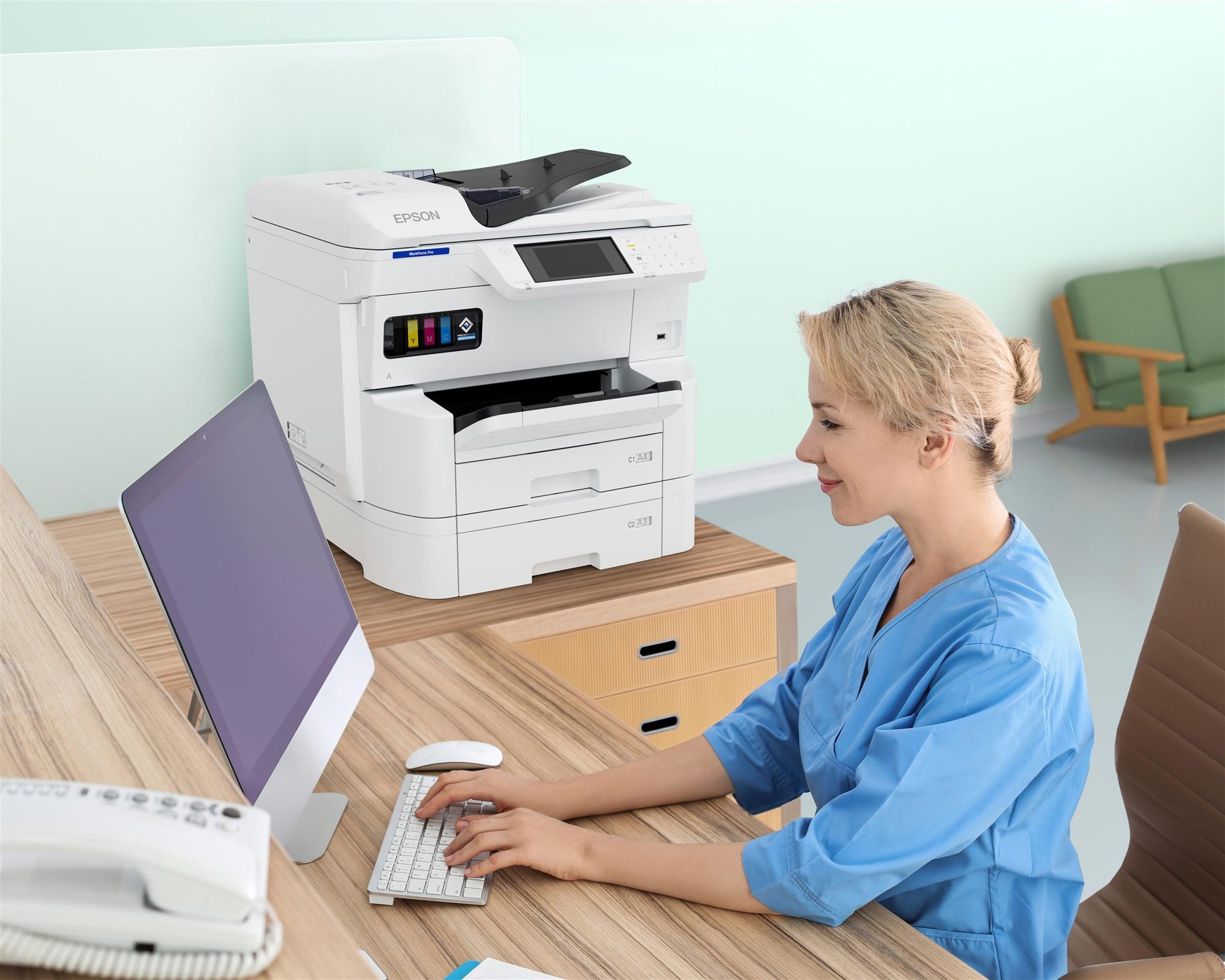 EPSON WorkForce Pro EM-C7100DWF MFP colour inkjet A3 297x420mm A3 22ppm Copy 25ppm Print 335sheets LAN Wi-Fi USB
