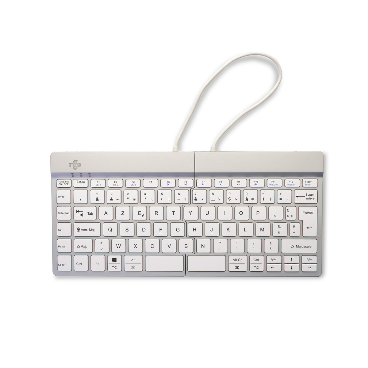 R-GO TOOLS Clavier ergo Split Break, divisé Bluetooth blanc