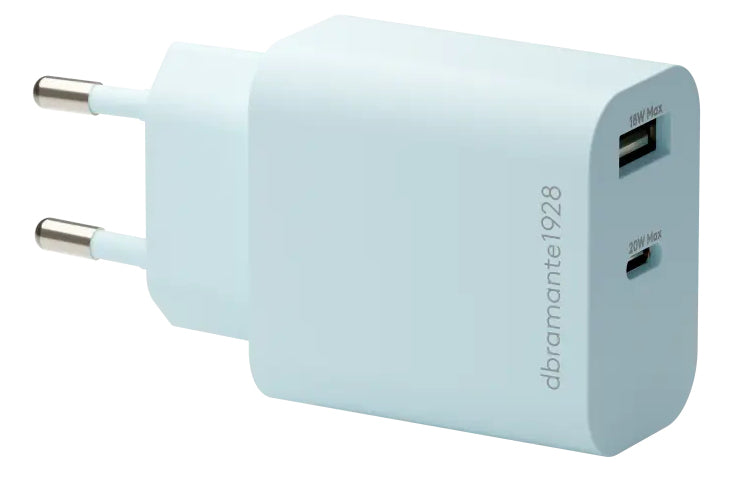 EU Wall Charger USB-C 20W+USB-A 18W BLU