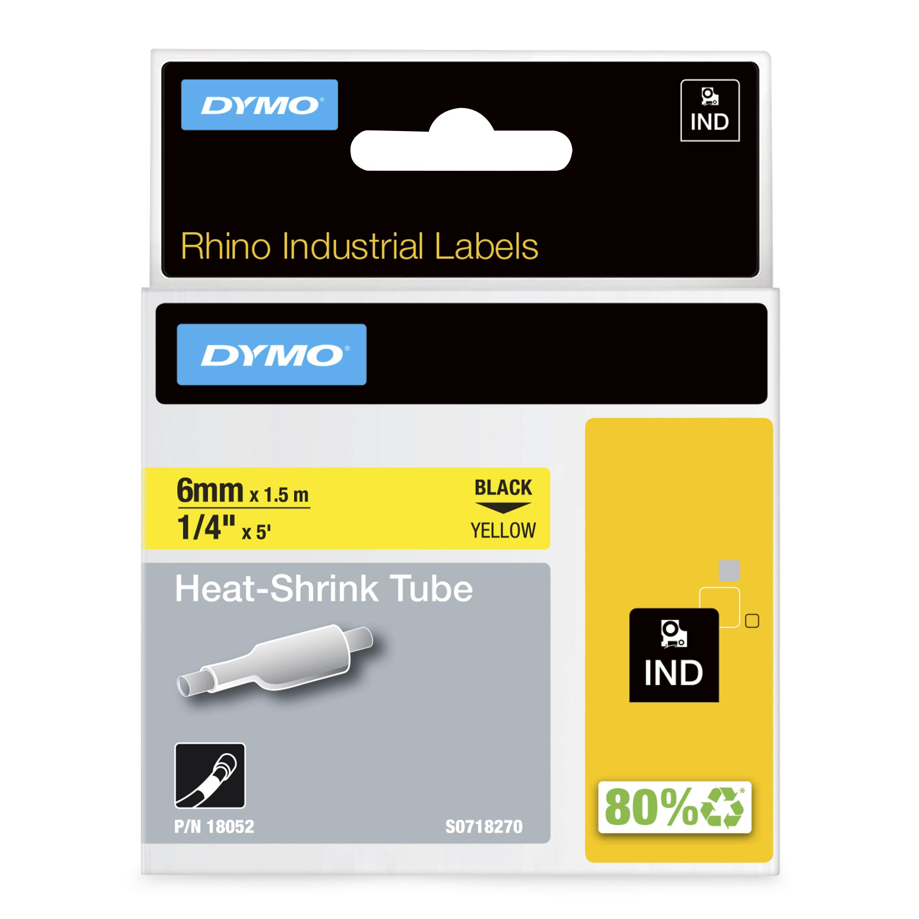 DYMO Rhino Etiquette industrielle gaine thermorétractable 6mm x 1,5m noir/jaune