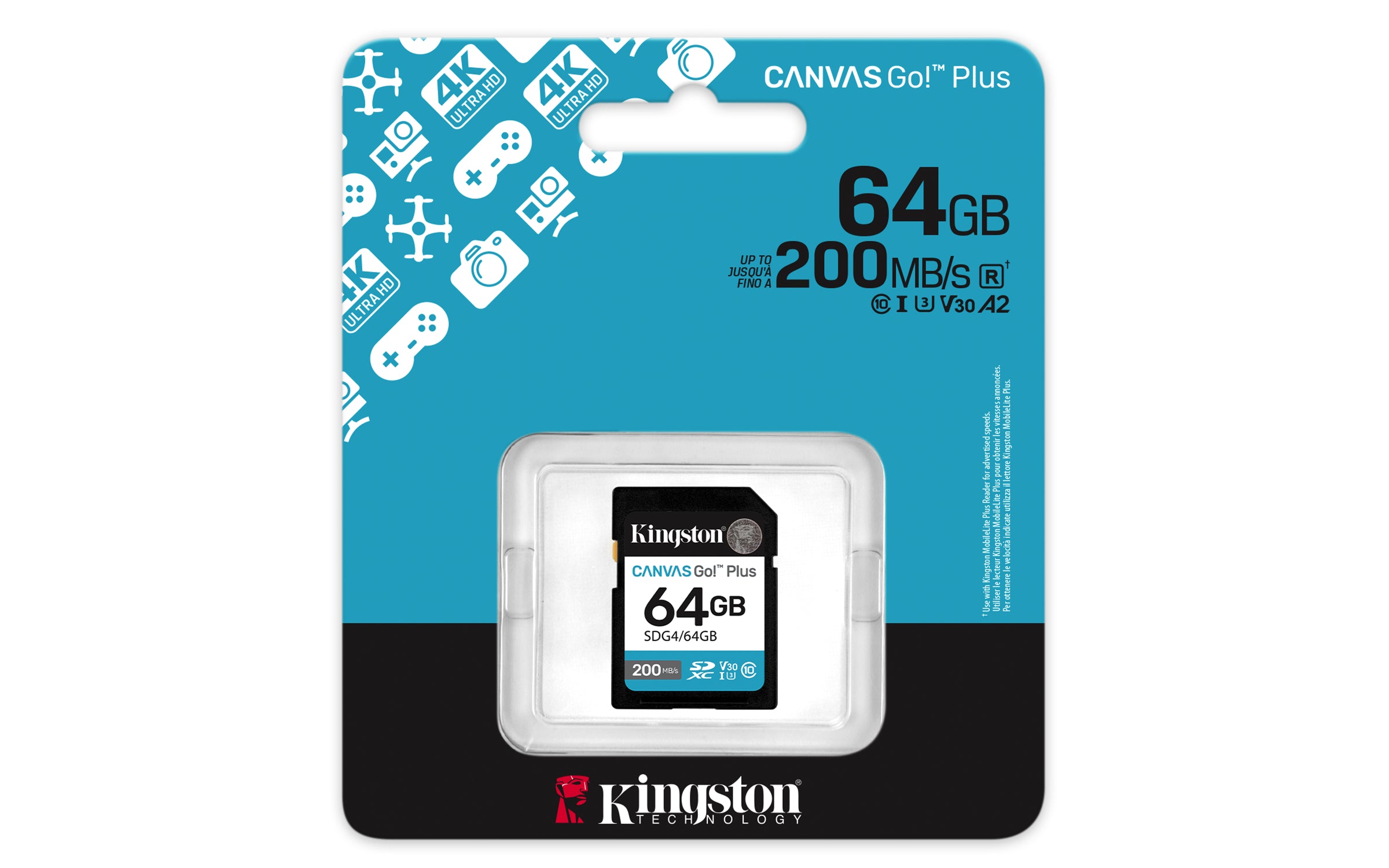 KINGSTON 64Go SDXC Canvas Go Plus Gen4 200Mo/s C10 UHS-I U3 V30