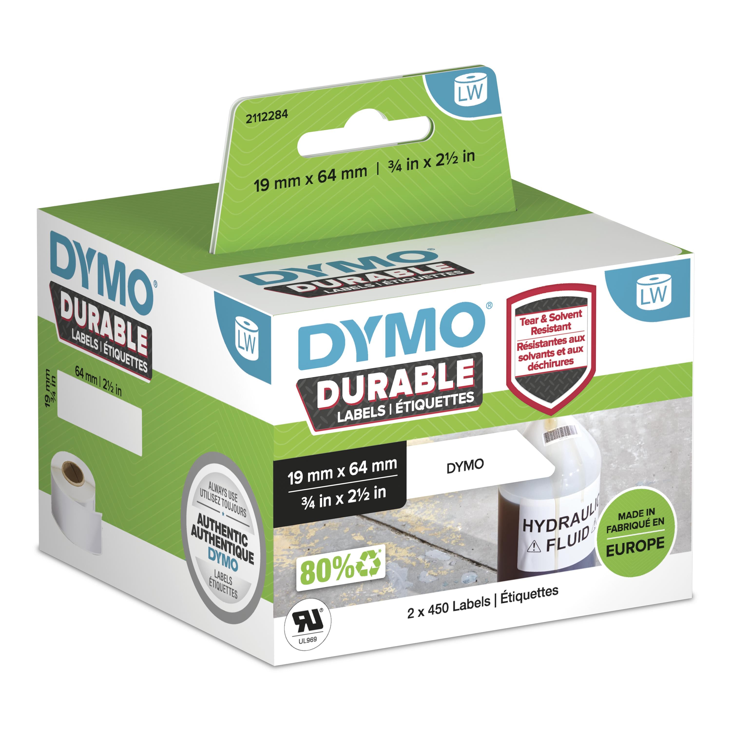 DYMO Etiquettes noir sur blanc 19x64m, 2 x 450 pcs pour LW45