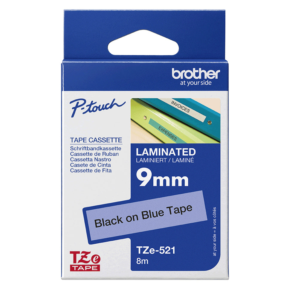 BROTHER P-TOUCH TZE-521 noir sur bleu 9mm