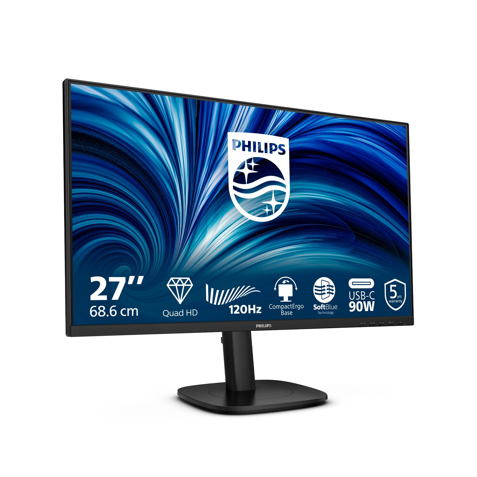 PHILIPS 27B2U3601 - écran LED - 27" - 2560 x 1440 QHD @ 120 Hz - IPS - 350 cd/m² - 1500:1 - 4 ms - HDMI, DP, USB-C , Haut-parleurs