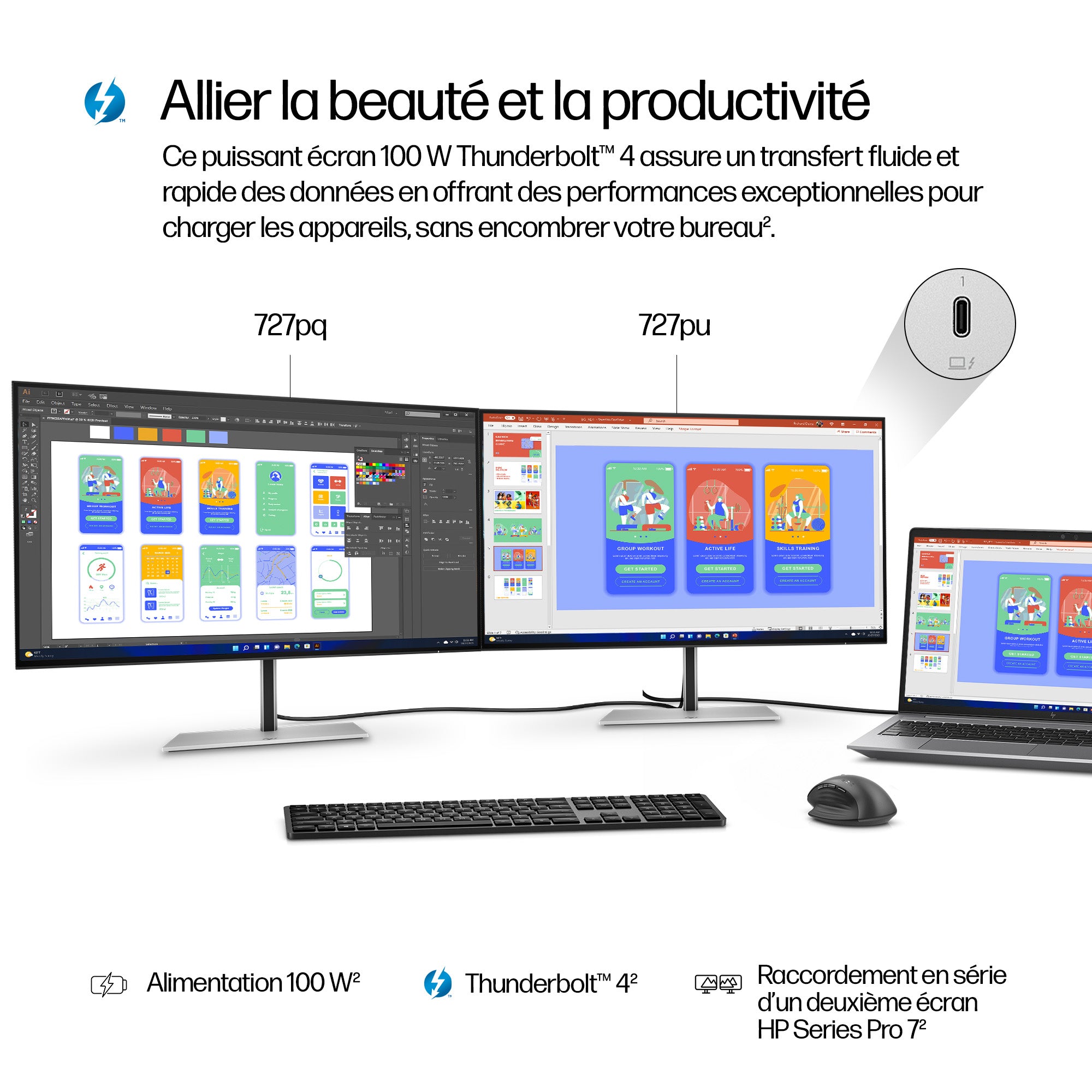 HP Écran  Series 7 Pro - 727pu QHD 27p 2560 x 1440 HDMI DP Thunderbolt 4 3/3/0