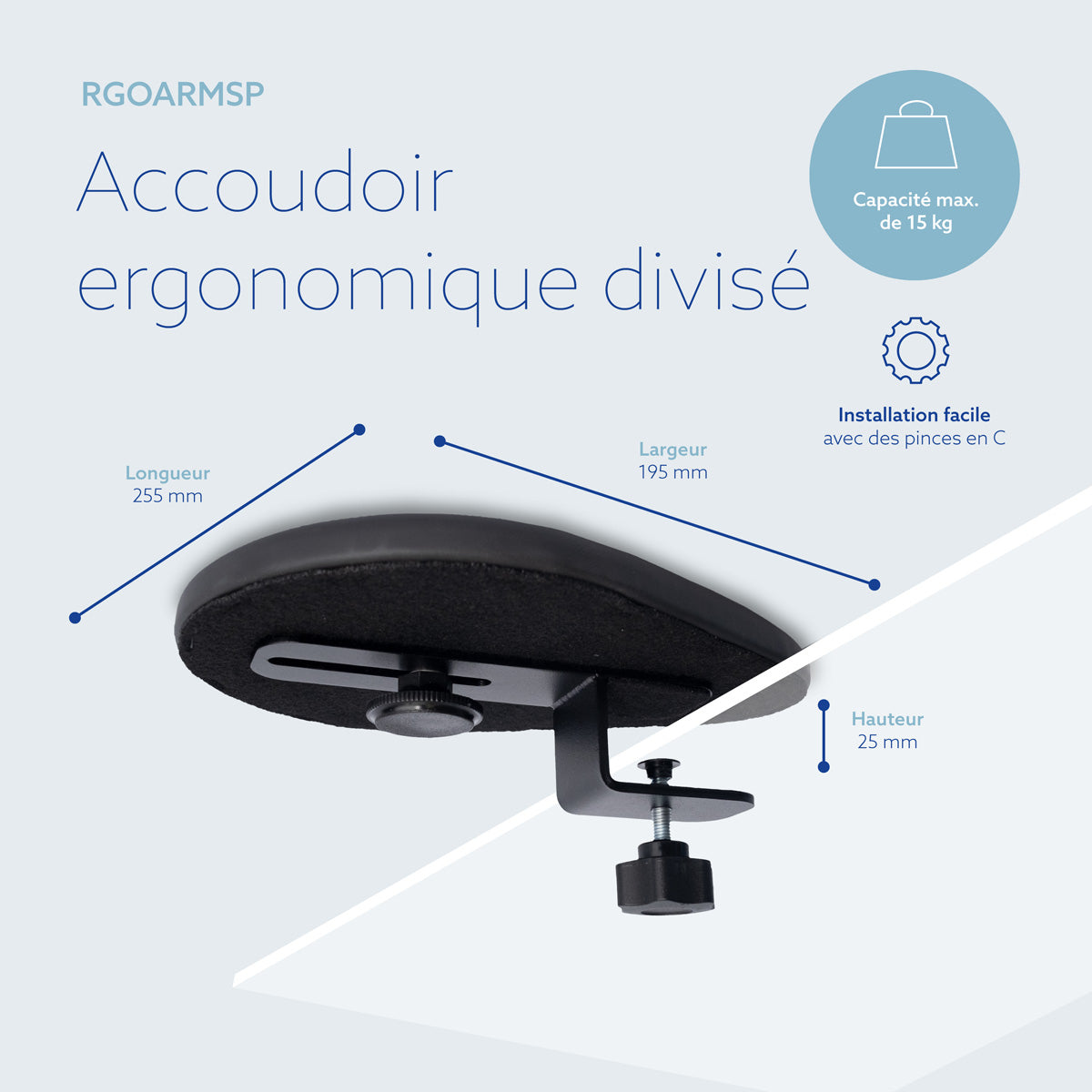 R-GO TOOLS Accoudoir split, deux parties symétriques