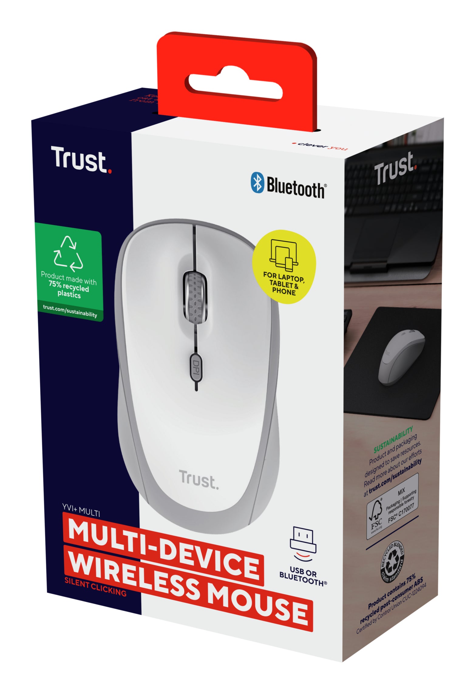 TRUST Souris sans fil compacte YVI+ Multi-connexion Bluetooth + 24 Ghz - Noire