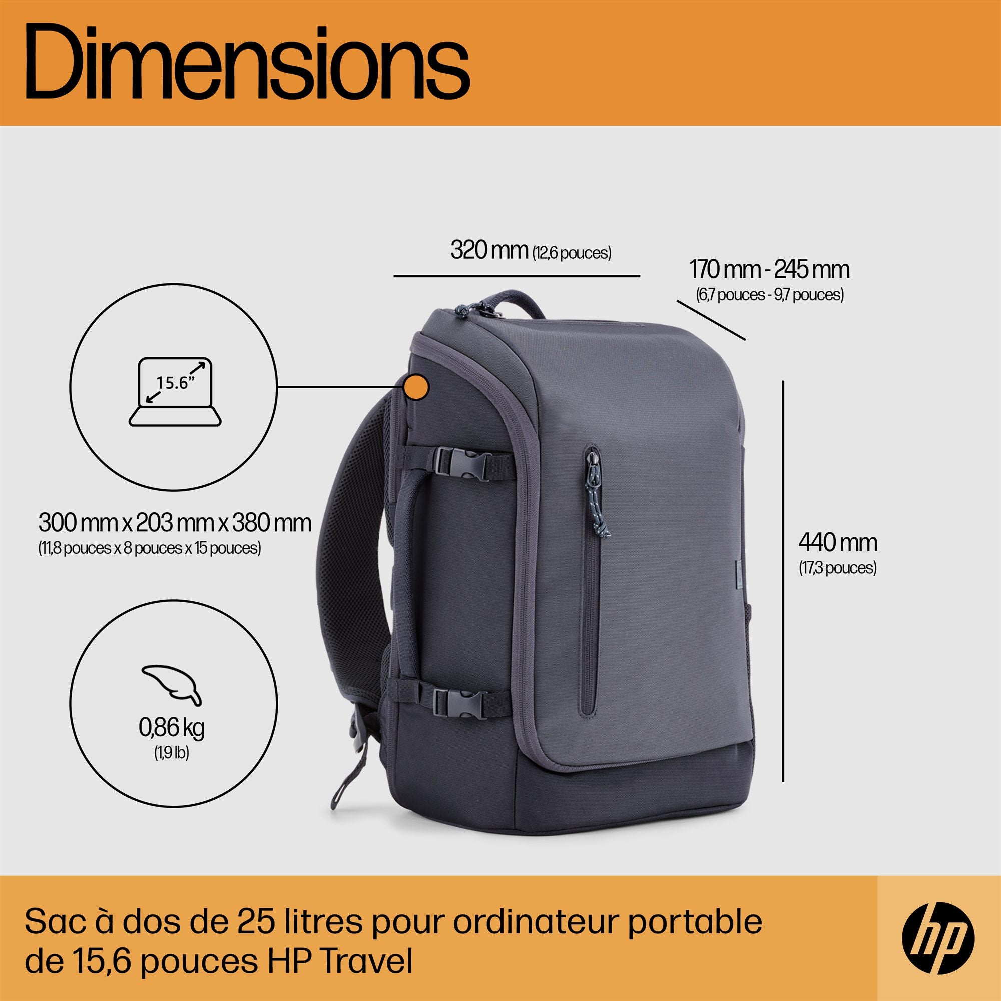 HP Travel 25 Liter 15.6p Iron Grey Laptop Backpack