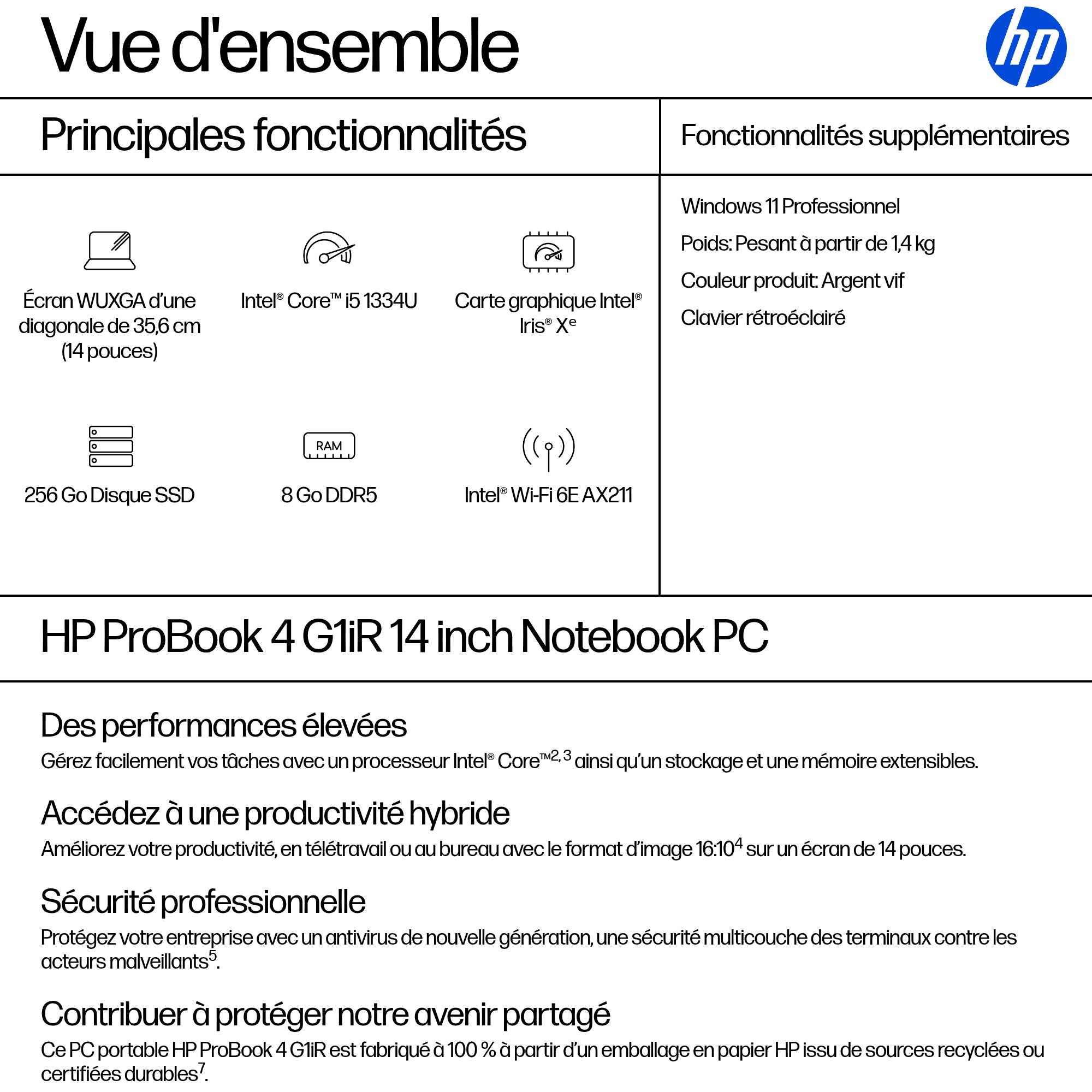 HP PB4G1iR14 i5-1334U 14 8GB/256 PC FR