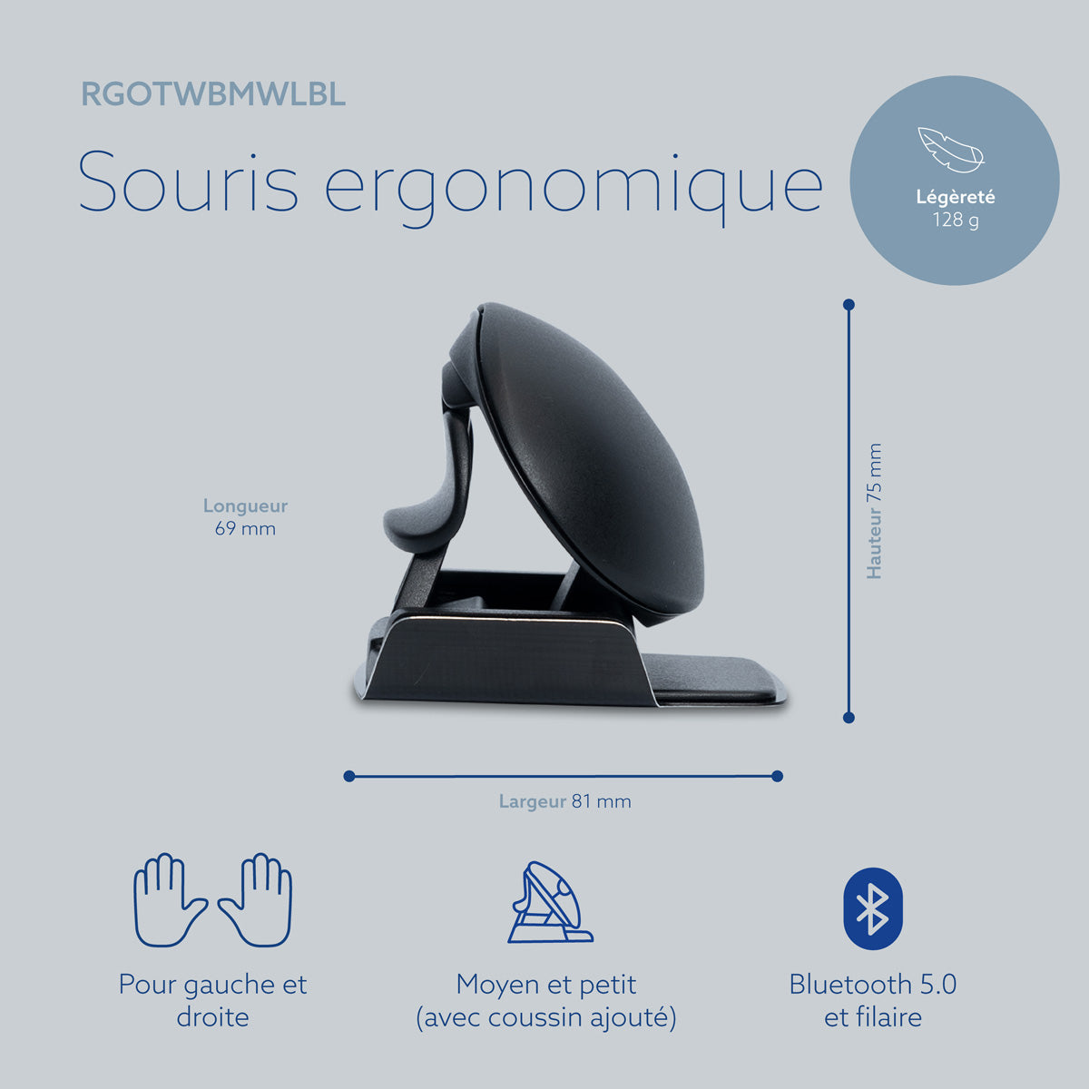 R-Go TOOLS Souris Twister filaire & Bluetooth, M noire